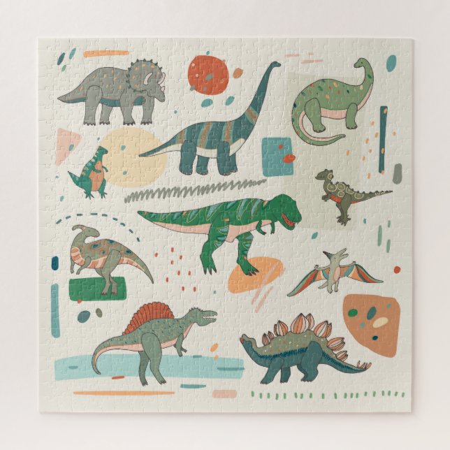 Dinosaur cartoon: vintage illustration set. jigsaw puzzle (Vertical)