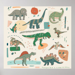 Dinosaur cartoon: vintage illustration set. poster