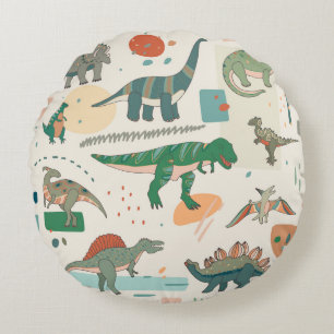 Dinosaur cartoon: vintage illustration set. round cushion