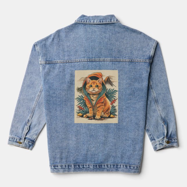 Dinosaur Cat Explorer Denim Jacket (Back)