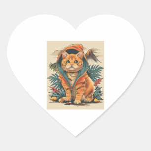 Dinosaur Cat Explorer Heart Sticker