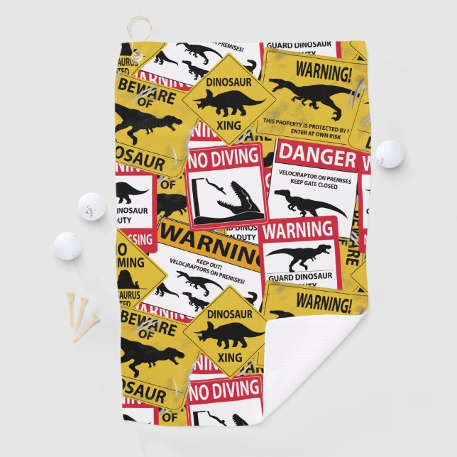 Dinosaur Caution Signs Golf Towel (InSitu)