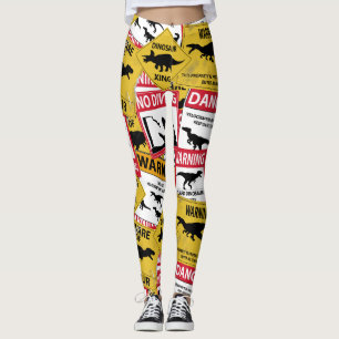 Dinosaur Caution Signs Leggings