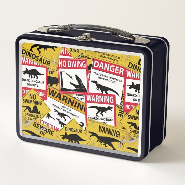 Dinosaur Caution Signs Metal Lunch Box (Front)