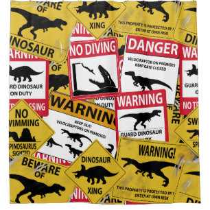 Dinosaur Caution Signs Shower Curtain