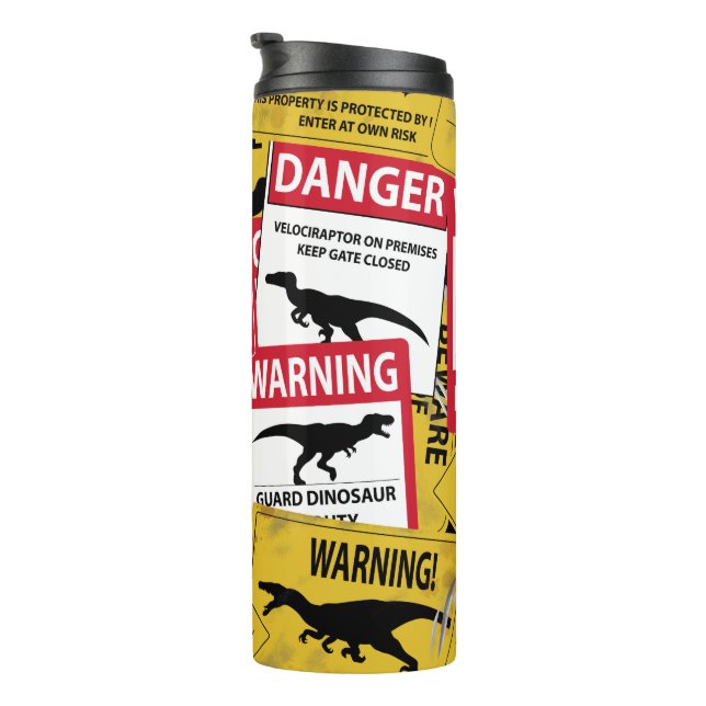 Dinosaur Caution Signs Thermal Tumbler (Rotated Right)