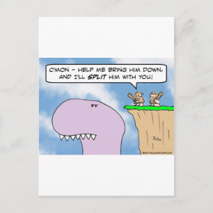 dinosaur caveman split postcard