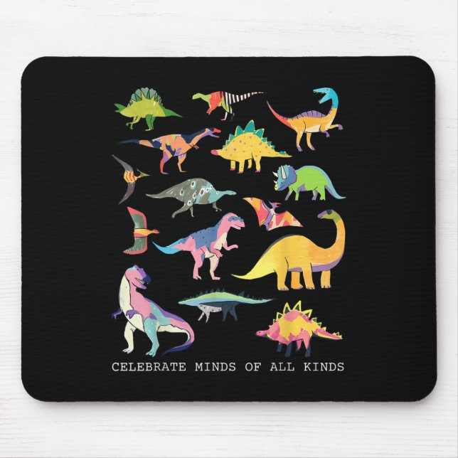 Dinosaur Celebrate Minds Of All Kinds Autism Aware Mouse Pad (Front)