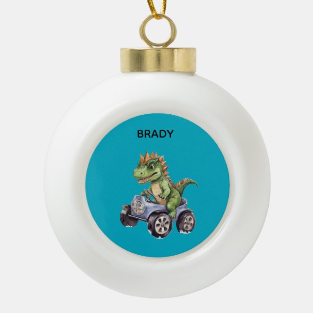 DINOSAUR CERAMIC BALL CHRISTMAS ORNAMENT (Front)