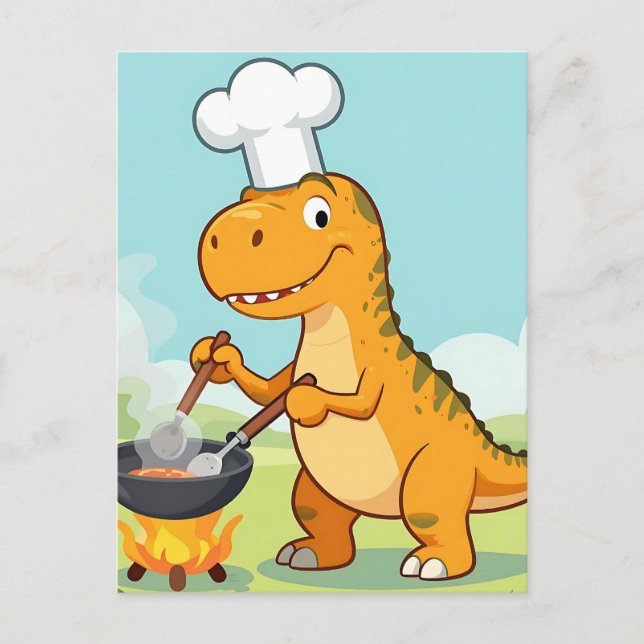 Dinosaur Chef Cooking Funny Postcard (Front)