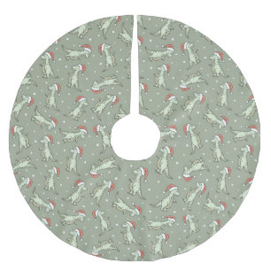 Dinosaur Christmas Boy Santa Claus Dino T-Rex Sage Brushed Polyester Tree Skirt