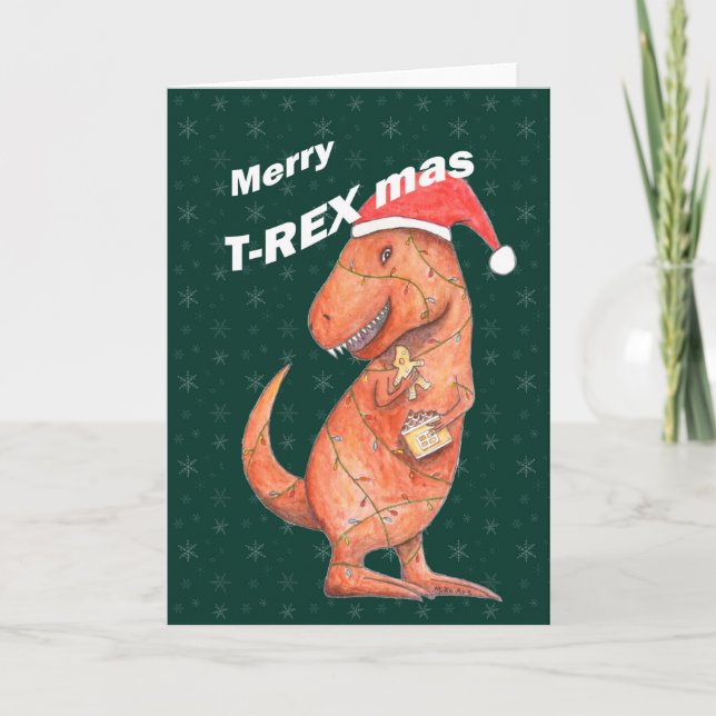 Dinosaur Christmas Funny T-Rex alterative Holiday Card (Front)