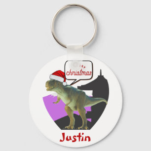 dinosaur christmas gift, personalised name key ring