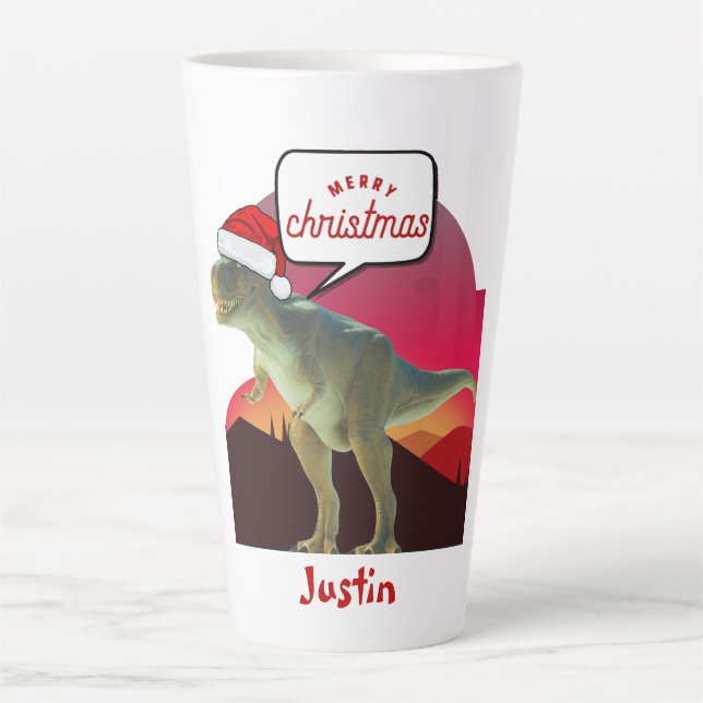 dinosaur christmas gift, personalised name latte mug (Front)