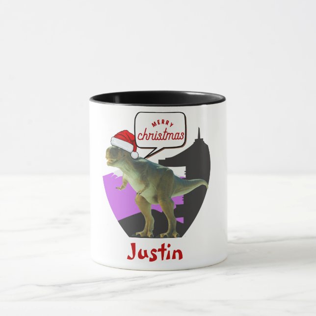 dinosaur christmas gift, personalised name mug (Center)