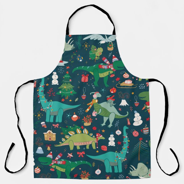 Dinosaur Christmas: Happy New Year Apron (Front)