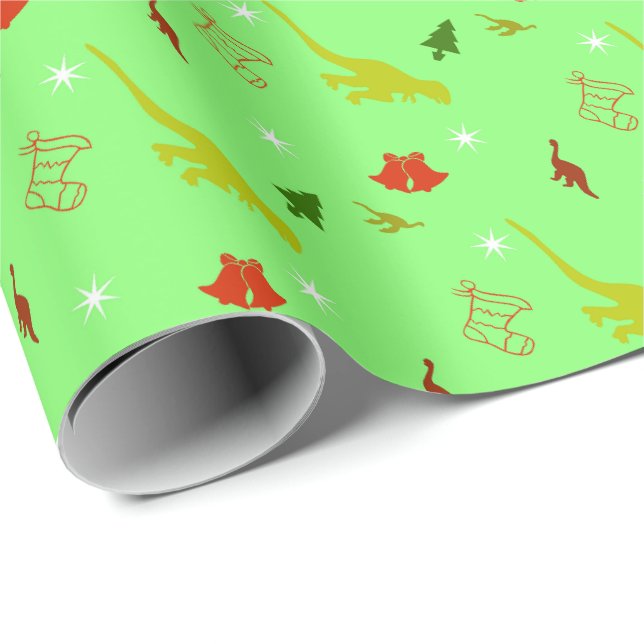 Dinosaur Christmas Holiday  Wrapping Paper (Roll Corner)