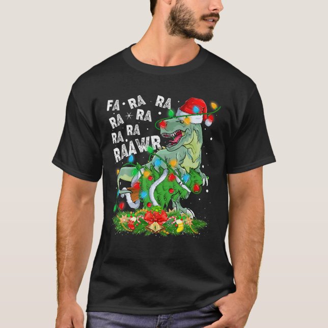 Dinosaur Christmas Lighting Fa Ra Ra Raawr Tree Re T-Shirt (Front)