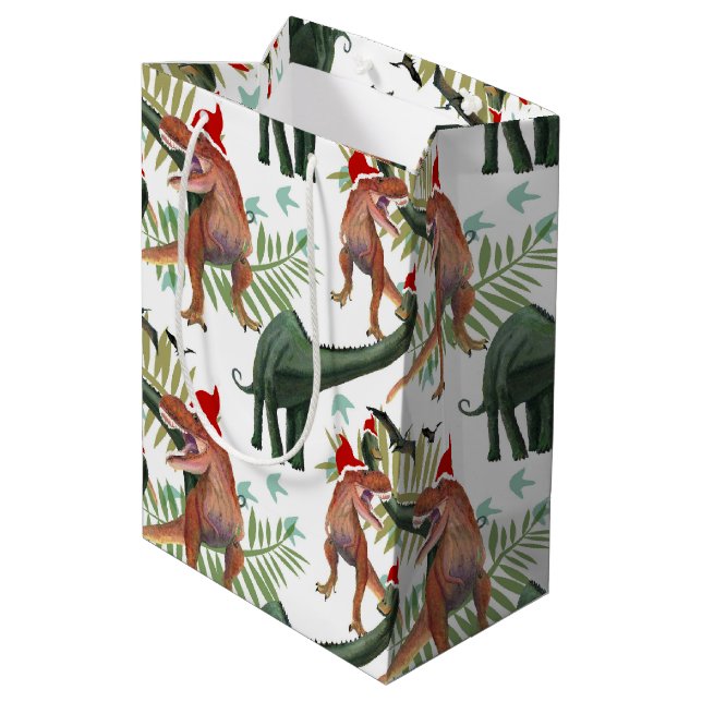 Dinosaur Christmas Medium Gift Bag (Back Angled)