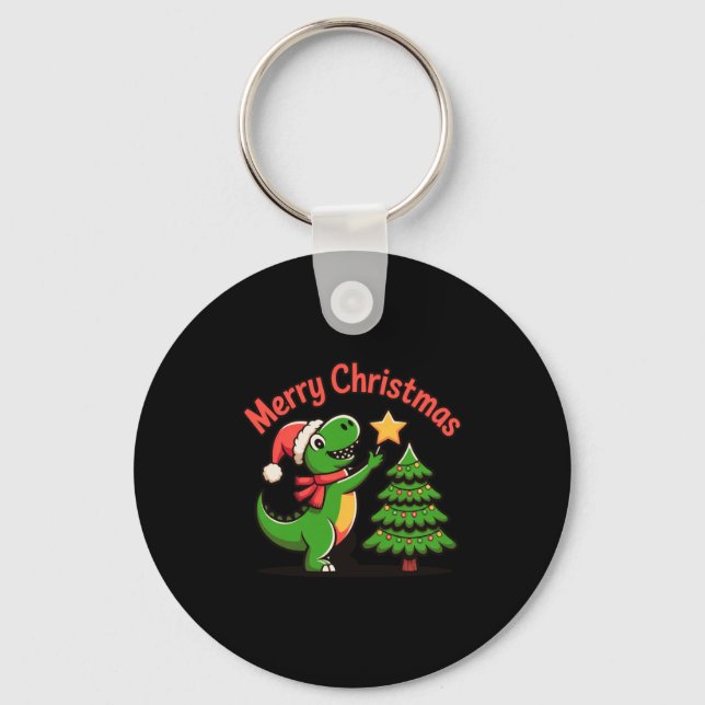 Dinosaur Christmas Merry Christmas T-rex Decoratin Key Ring (Front)