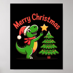 Dinosaur Christmas Merry Christmas T-rex Decoratin Poster