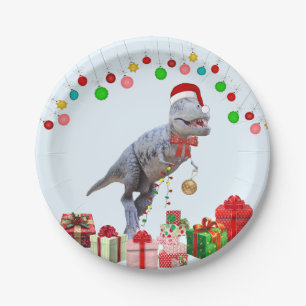 Dinosaur Christmas Paper Plate