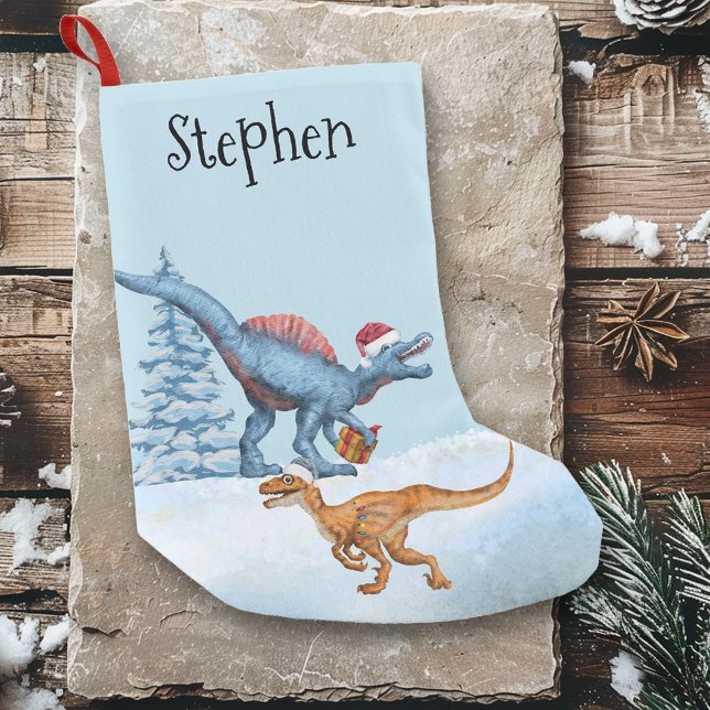 Dinosaur Christmas Raptor Watercolor Name  Small Christmas Stocking (Creator Uploaded)