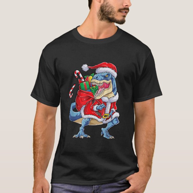 Dinosaur Christmas Santa Claus T Rex Boys Men Funn T-Shirt (Front)