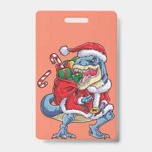 Dinosaur Christmas Santa Claus T rex Boys Men ID Badge