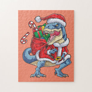 Dinosaur Christmas Santa Claus T rex Boys Men Jigsaw Puzzle