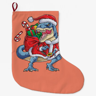 Dinosaur Christmas Santa Claus T rex Boys Men Large Christmas Stocking