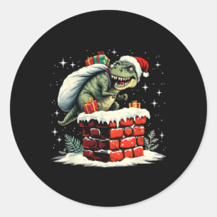 Dinosaur Christmas Santa Xmas  Classic Round Sticker