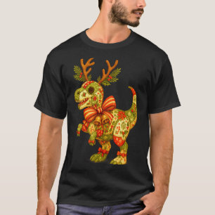 Dinosaur Christmas Season Patchwork T-rex Squad Fa T-Shirt