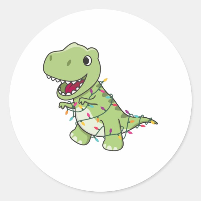 Dinosaur Christmas Snow Winter T-Rex Dino Classic Round Sticker (Front)