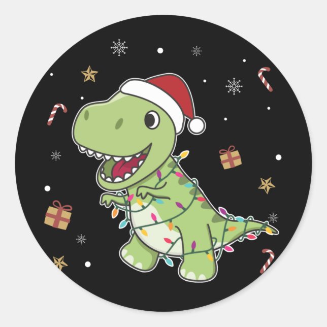 Dinosaur Christmas Snow Winter T-Rex Dino Classic  Round Sticker (Front)