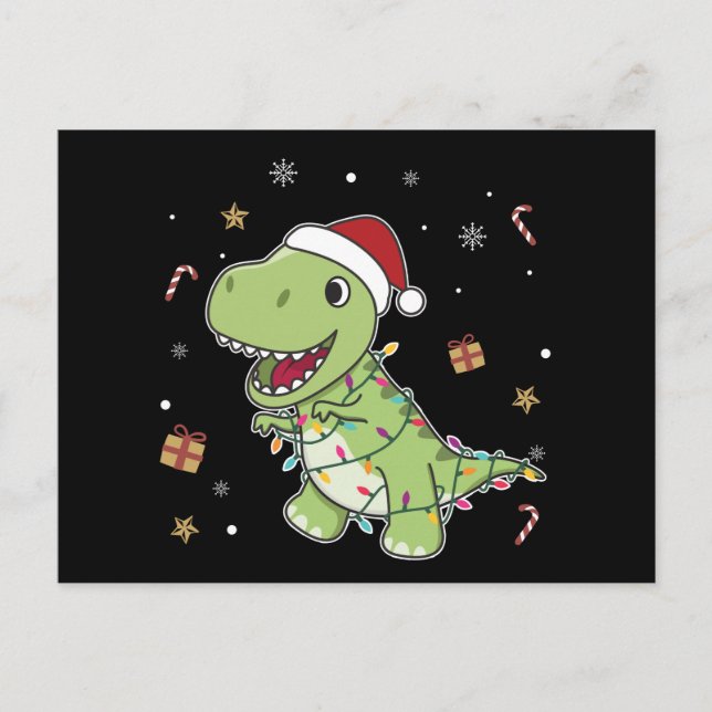 Dinosaur Christmas Snow Winter T-Rex Dino Postcard (Front)