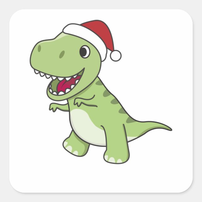 Dinosaur Christmas Snow Winter T-Rex Dino Square Sticker (Front)