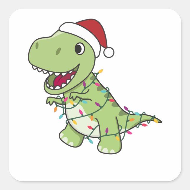 Dinosaur Christmas Snow Winter T-Rex Dino Square Sticker (Front)
