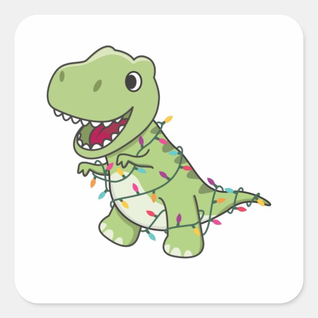 Dinosaur Christmas Snow Winter T-Rex Dino Square Sticker (Front)