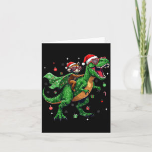Dinosaur Christmas T Rex Raccoon Santa Holiday  Card