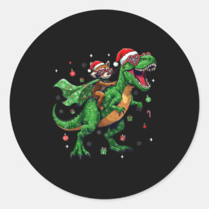 Dinosaur Christmas T Rex Raccoon Santa Holiday Classic Round Sticker