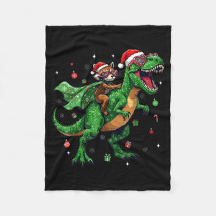 Dinosaur Christmas T Rex Raccoon Santa Holiday  Fleece Blanket