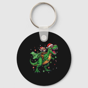 Dinosaur Christmas T Rex Raccoon Santa Holiday  Key Ring