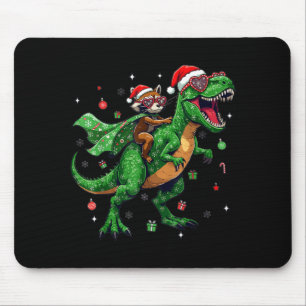 Dinosaur Christmas T Rex Raccoon Santa Holiday  Mouse Pad