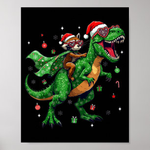 Dinosaur Christmas T Rex Raccoon Santa Holiday Poster