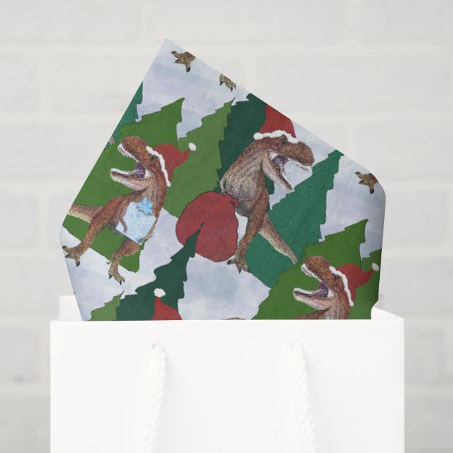 Dinosaur Christmas T-Rex Santa Tissue Paper (Gift Bag)