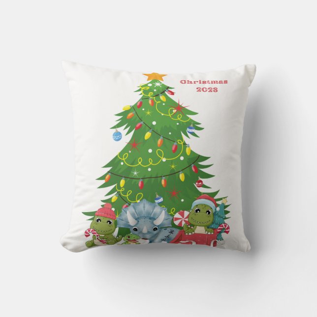 Dinosaur Christmas throw pillow customisable (Front)