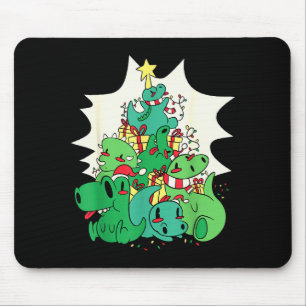 Dinosaur Christmas Tree Cartoons Holiday Tyrannosa Mouse Pad