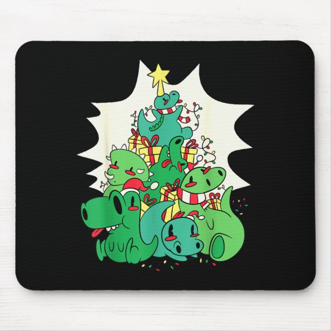 Dinosaur Christmas Tree Cartoons Holiday Tyrannosa Mouse Pad (Front)