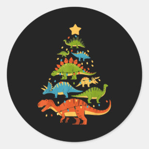 Dinosaur Christmas Tree Dino Trex Dinosaur Lover C Classic Round Sticker